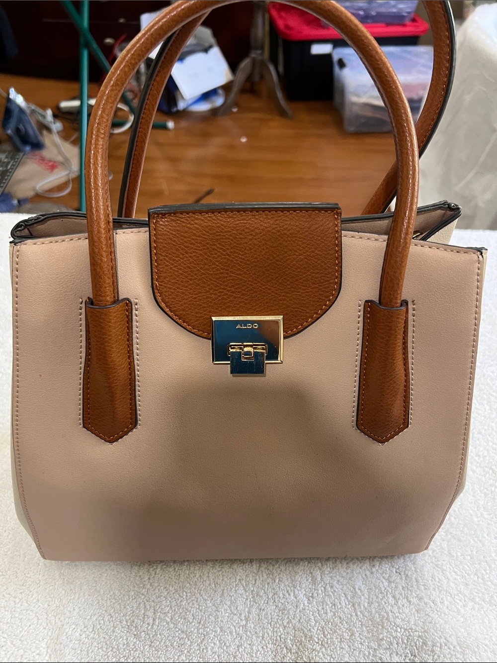 ALDO Beige and Brown Two-Tone Structured Satchel
